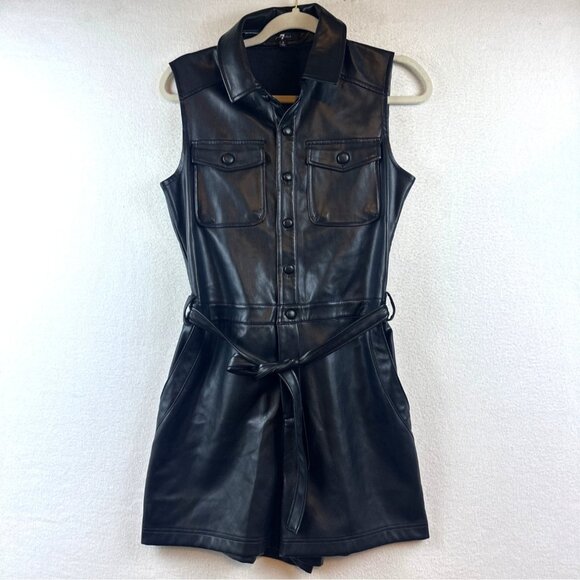 7 For All Mankind Black Leather Jumpsuit - Picture 1 of 10